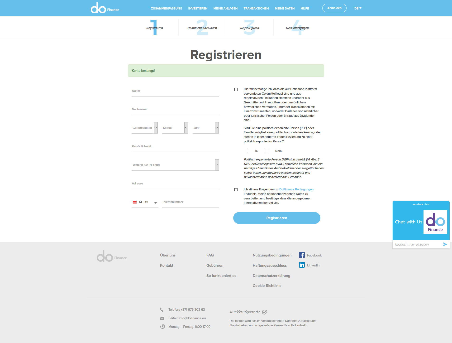 Die Registrierung bei DoFinance Die Registrierung bei DoFinance