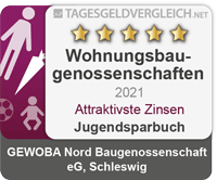 Auszeichnung für attraktivste Zinsen GEWOBA Nord Baugenossenschaft eG, Schleswig Jugendsparbuch